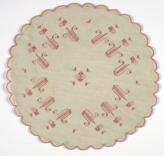 Table Mat - Pink Embroidery, circa 1950s
