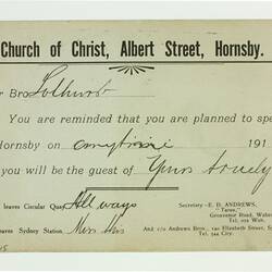 Post Card - Church of Christ, Albert Street, Hornsby, New South Wales, circa 1913