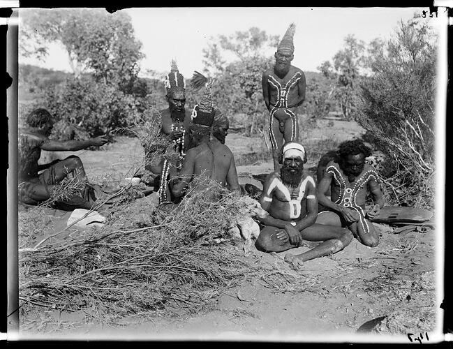 Arrernte men preparing for ceremony, Alice Springs, Central Australia, 1901
