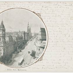 Postcard - Town Hall, Melbourne, To Nettie Scott from Marion Flinn, Melbourne, 13 Jan 1904