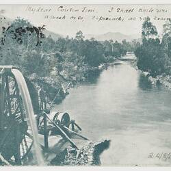 Postcard - Gold Digging on Ovens River, Victoria, To James B. Scott from Chris, Melbourne, 24 Aug 1904