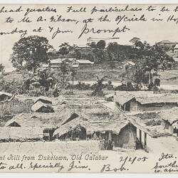 Postcard - Government Hill from Duketown, Old Calabar, To J. B. Scott  from Bob, Old Calabar, 2 Feb 1903