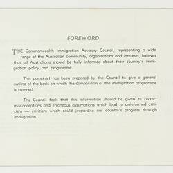 Booklet - Commonwealth Immigration Advisory Council, 'Australia Needs All These People', Conpress Printing