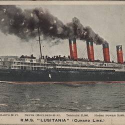 Postcard with image of R.M.S 'Lusitania' ship.