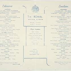 Menu - TN Roma, Flotta Lauro Line, Lunch, 26 Dec 1957