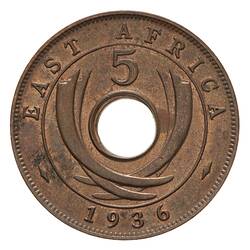 Coin - 5 Cents, British East Africa, 1936