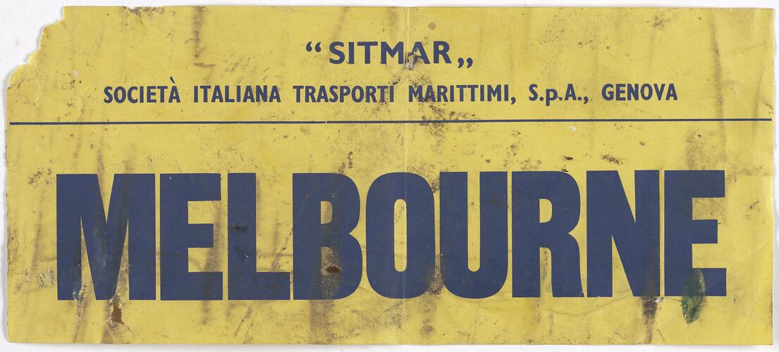 Baggage Label - Sitmar Line, Melbourne
