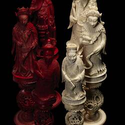 Chess Set - Cantonese Puzzle Ball, Carved Ivory, White & Red, Chinese, circa 1880