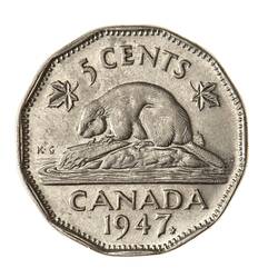 Coin - 5 Cents, Canada, 1947