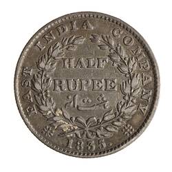 Coin - 1/2 Rupee, East India Company, India, 1835