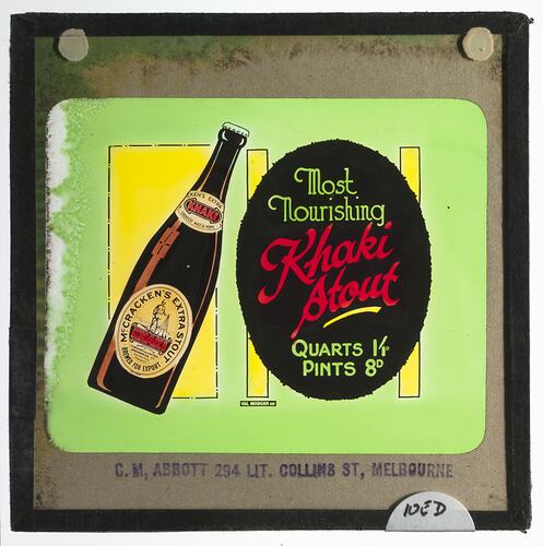 Lantern Slide - 'Khaki Stout', Coloured Advertisement, for Use With BANZARE Lantern Slides & Film, circa 1929-1940
