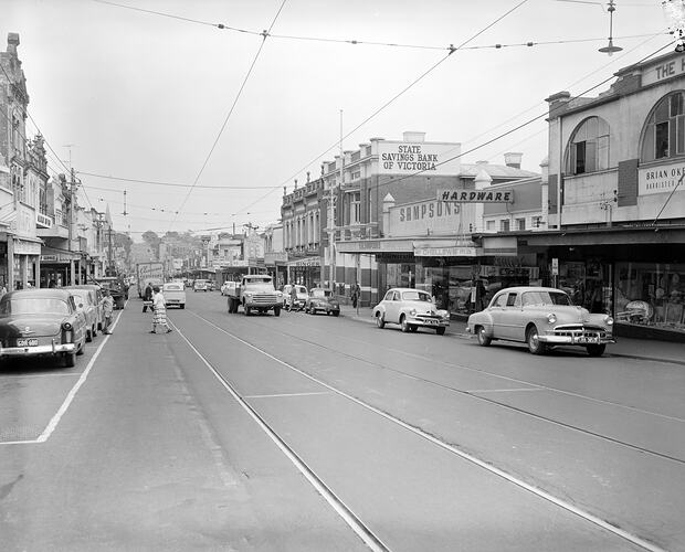 Streetscape, Burke Road, Camberwell, Victoria, 1957