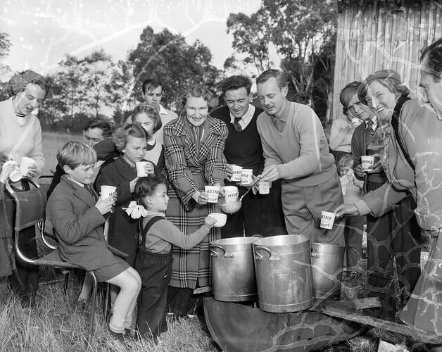 H. J. Heinz Co Pty Ltd, Group of People Drinking Soup, Melbourne, Victoria, May 1957