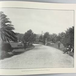 Open page of booklet with image of Melbourne.