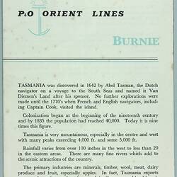 Leaflet - 'P&O Orient Lines, Burnie', England, Oct 1961