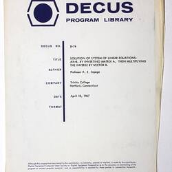 Program Library - DECUS, No. 8-74, 1967