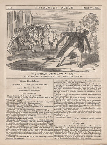 Newspaper Clipping - McCoy and the Megatherium Cartoon, Melbourne Punch, Apr 1865