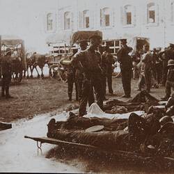 Photograph - Wounded Soldiers on Stretchers Outside General Hospital, Egypt, World War I, 1915-1916