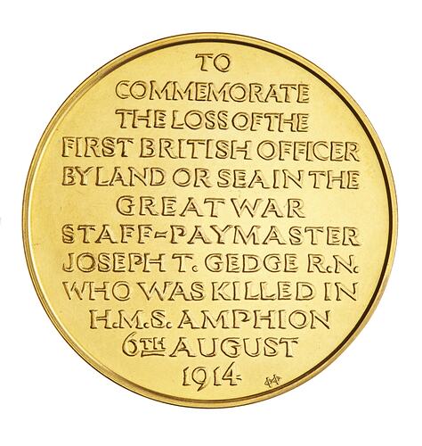 Medal - Death of First British Officer in World War I, Great Britain, 1914