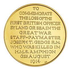 Medal - Death of First British Officer in World War I, Great Britain, 1914