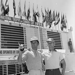 Coca Cola, Two Men in Front of a Score Board, Black Rock, Victoria, 19 Nov 1959