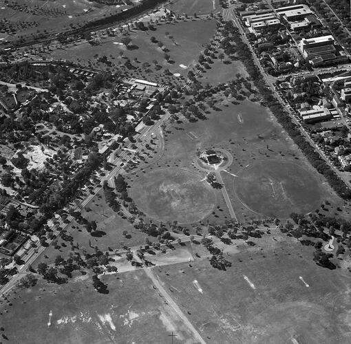 Monochrome aerial photograph of Melbourne.