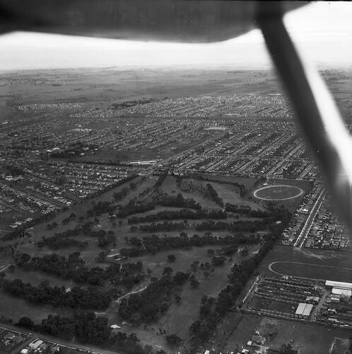 Monochrome aerial photograph of Northern Golf Club.