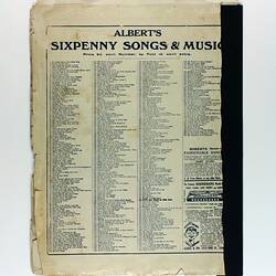 Printed music score, back page