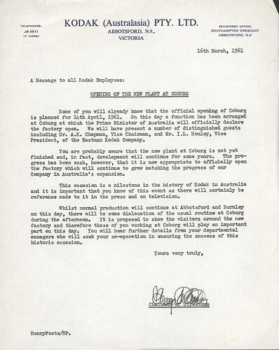 Typed letter in blue ink with Kodak letterhead.
