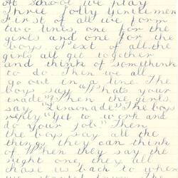 Document - Margaret Chapman, to Dorothy Howard, Description of Chasing Game 'Three Jolly Gentlemen', circa 1955