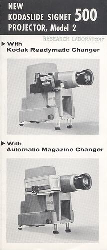 Leaflet cover with two photographs of projectors.