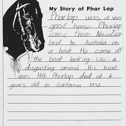 Letter - My Story of Phar Lap, Joel Passlow, 1999 (Page 1 of 2)