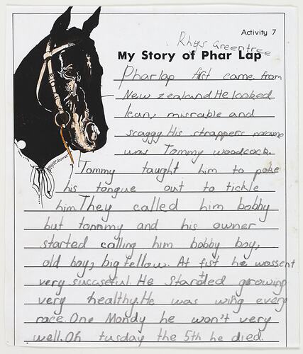 Letter - My Story of Phar Lap, Rhys Greentree, 1999