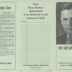 Unfolded brochure with text and photograph of man.