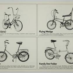 Four black printed illustrations of bicycles. Text below each.