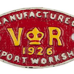 Rollingstock Builders Plate - Victorian Railways, Newport Workshops, 1926