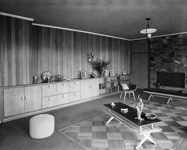 Timber Development Association, Lounge Room Interior, Melbourne, Victoria, Sep 1958