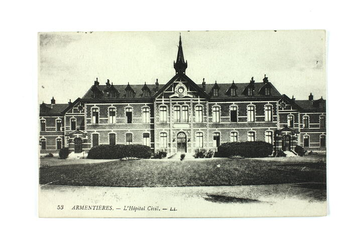 Front exterior of hospital building.