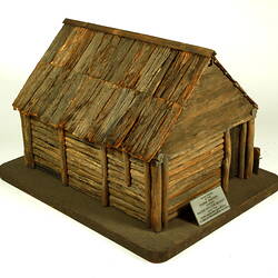 Front left view of farm smithy model.