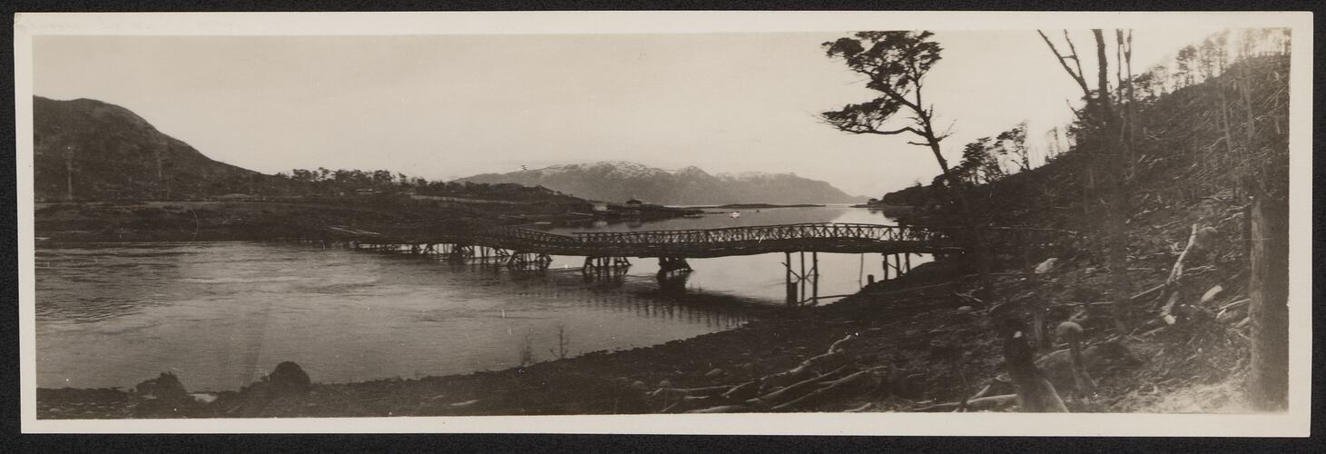 View of the old bridge at Rio Douglas showing entrance to Ponsonby Sound in the distance taken on 7th of June 1929.