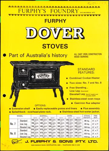Yellow flyer with black and white printed text and printed image of stove.