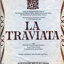 Programme - 'La Traviata' Opera, EOAN Group, Cape Town, South Africa, 14 Mar 1967