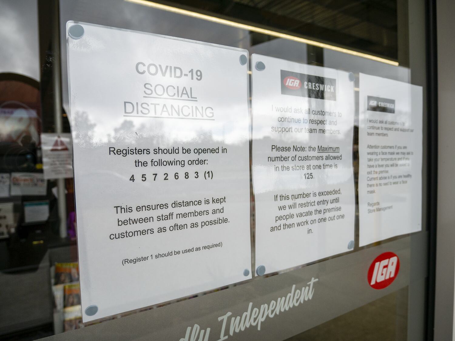 Digital Photograph - Supermarket Window with Covid-19 Customer Notices ...