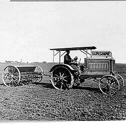 Photograph - H.V. McKay, Sunshine Model O Tractor with Sunshine Seed & Fertilizer Drill in a Field, Australia, circa 1920s