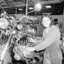 Negative - Female Mechanic With Honda Motorcycle, 1975