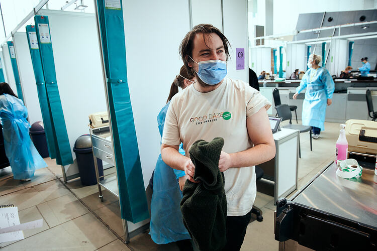 Andrew post-Vaccination, St Vincent's Vaccination Hub, Melbourne Museum, 23 Sep 2021