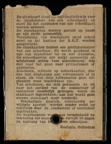 School Transport Ticket - Hendrika Perdon, The Netherlands, 1949-50