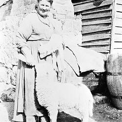 Negative - Woman Feeding A Lamb, Stawell, Victoria, by Bill Boyd, 1922