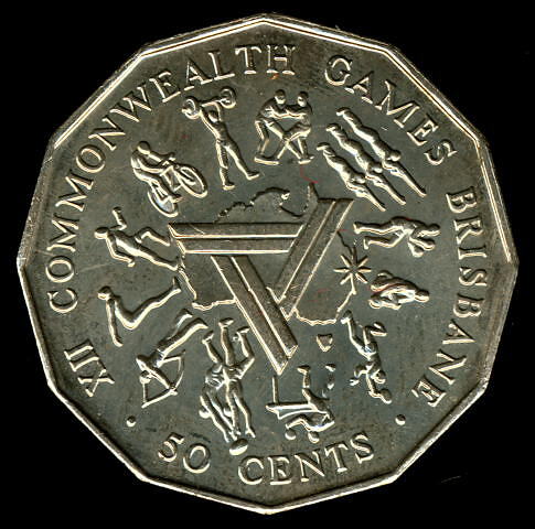 Coin - 50 Cents, XII Commonwealth Games, Brisbane, Australia, 1982