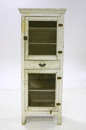 White painted meat safe, front view.
